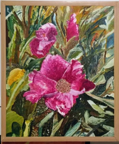 Arte em tela, pintura a óleo flor de 11 horas artista Salvador da Cunha