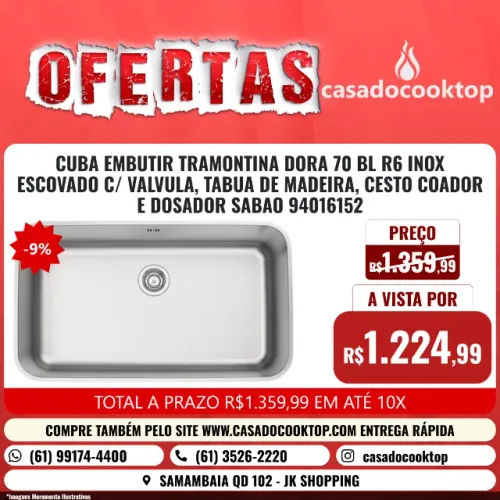 CUBA RETANG.INOX 70X40 DORA 70 R6 AC + ACESS. TRAMONTINA *