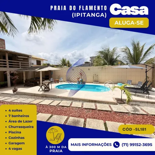 CASA LOCAÇÃO - 4 QUARTOS - 500 M² TERRENO PRAIA DO FLAMENGO / IPITANGA SALVADOR - | BA