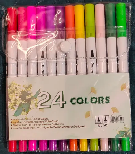 Lapiseira Dubla de Canetas Coloridas Brush Pen 24 Cores Touch Ponta Dupla