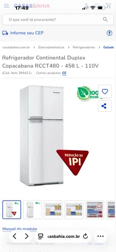 Geladeira Refrigerador Continental Duplex Copacabana 440L 110V