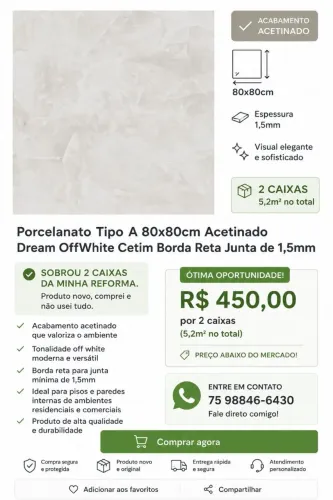 2 caixas de porcelanato R$450,00