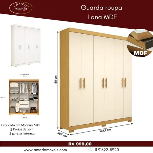 Guarda roupa Lana MDF - à pronta entrega 