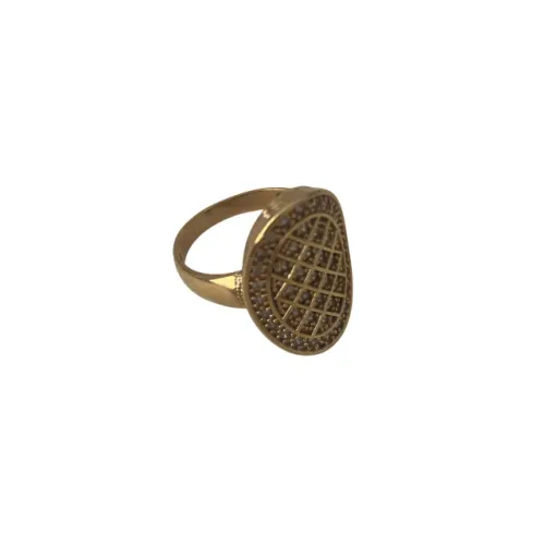 Anel Rommanel Original Dourado Grelha Zircônias Banhado a Ouro 18k