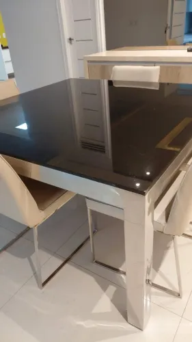 Mesa de Vidro e Inox com 8 cadeiras 