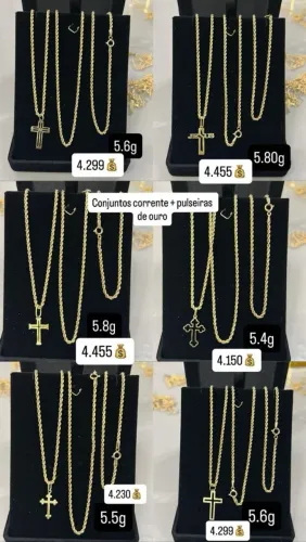 Kit corrente e pulseira de ouro