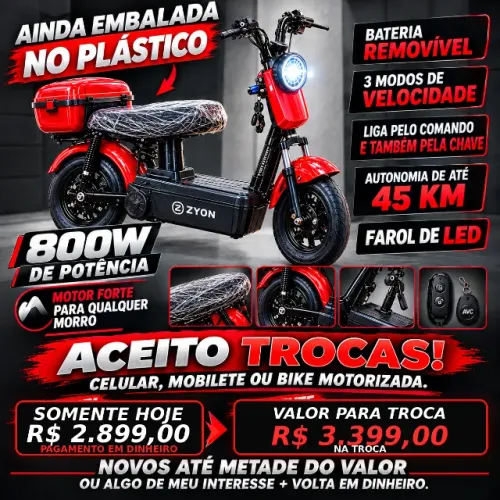 MOTO/BIKE ELÉTRICA ZYON 800W - NOVA trocas , Celular, Mobilete ou Bike Motoriz. c/Volta