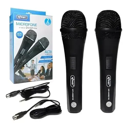 Microfone duplo dinâmico com fio 