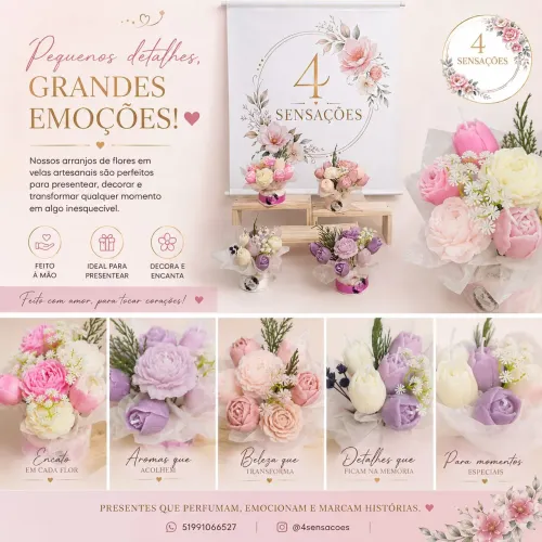 Buquês de velas artesanais 4 sensações