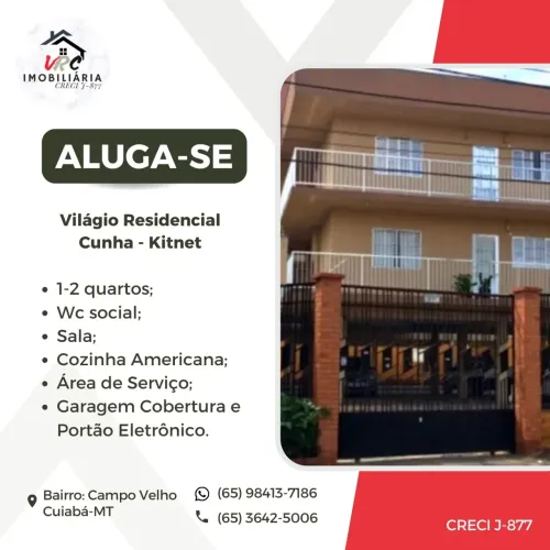 KITINETES - VILLAGIO RESIDENCIAL CUNHA - CAMPO VELHO - CUIABÁ/MT.