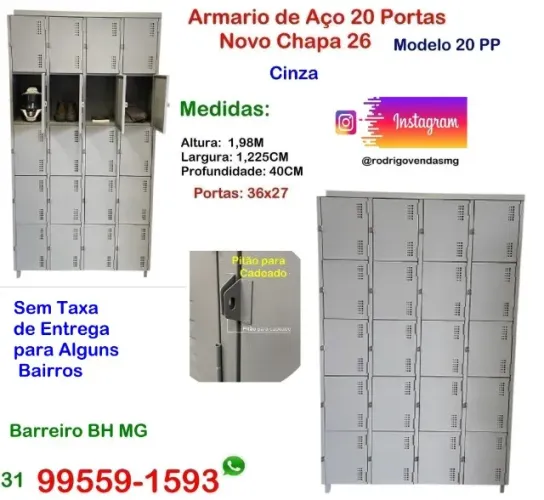Armário de aço roupeiro 20 portas Novo escaninho academia indústria moveis loja vestiário