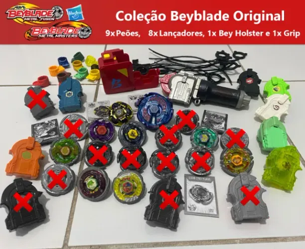Beyblade Metal Fusion/Masters Hasbro Original - 9 Beys + Grip + Bey Holster + Lançadores