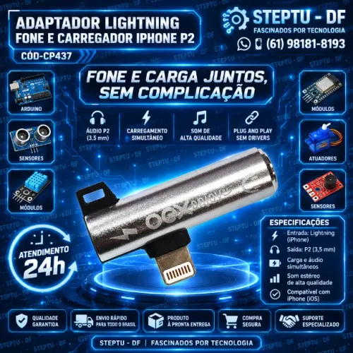 Adaptador Lightning Fone E Carregador iPhone P2 Arduino Automação Robotica COD-CP437