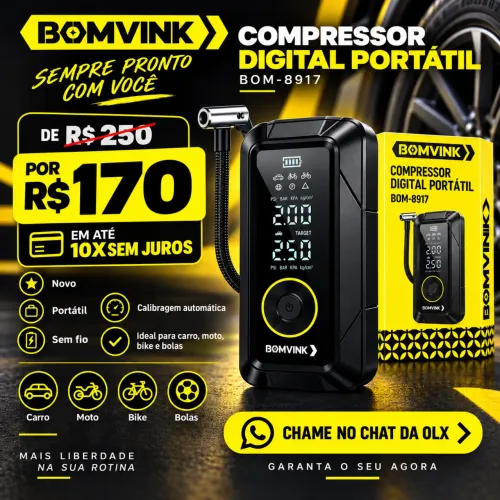 Compressor Portátil Bomvink BOM-8917 150 PSI Sem Fio