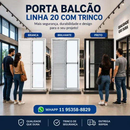 Porta Balcão de Alumínio Linha 20 com Trinco - Direto da Fábrica pagto na entrega