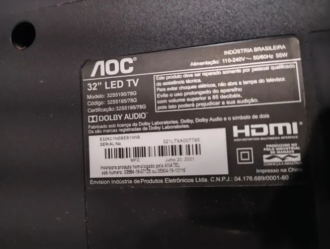TV AOC 32 POLEGADAS TELA QUEBRADA