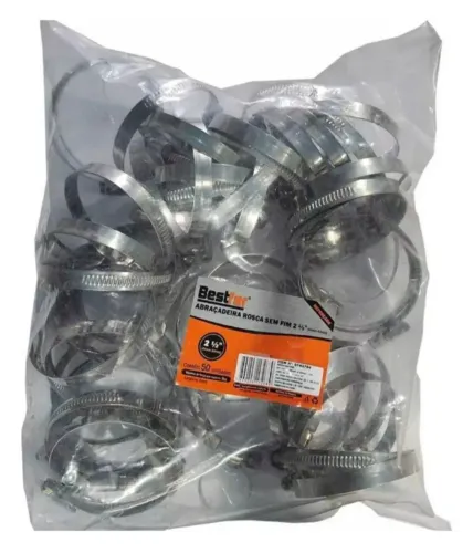 Abraçadeiras Aço Rosca Sem Fim 2x1/2 Inox 44-64mm PCT C/ 50 Unidades 