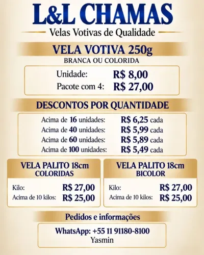 Vela votiva 260gr 7 dias parafina pura