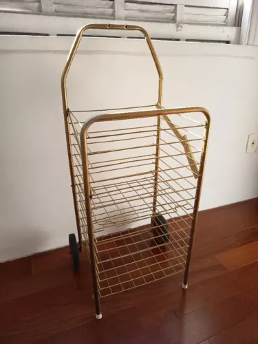 Carrinho de Feira Dobrável Vintage Dourado com Divisória Interna