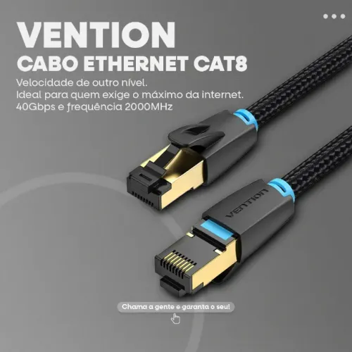 Cabo Ethernet CAT8 40Gbps 2000MHz | 5 metros | Vention -Entrega Grátis-