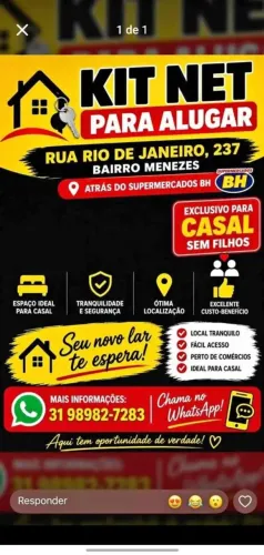 Alugo kitnet no bairro Menezes atrás do supermercado BH, lugar super tranquilo
