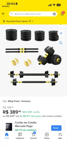 Halter Ajustável 6 Em 1 Barra Kettlebell Academia Casa