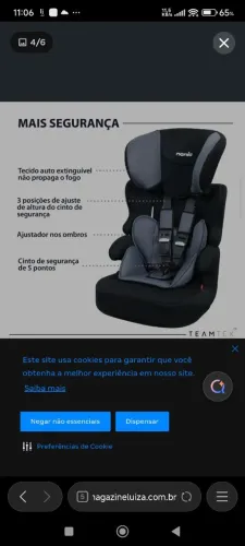Cadeirinha Infantil Cadeira Bebê Carro Nania Preto com Cinza 