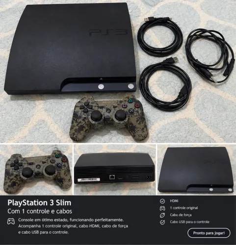 ? PlayStation 3 Slim à venda!  Console em ótimo estado e funcionando perfeitamente.