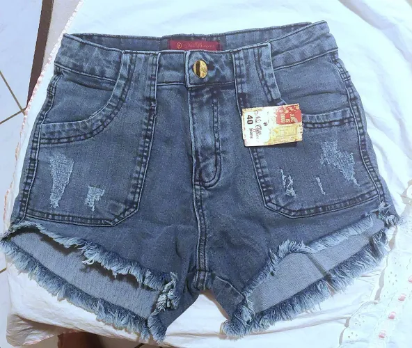 Short Jeans Feminino Modela Corpo Barra Desfiada - Do 40 ao 46