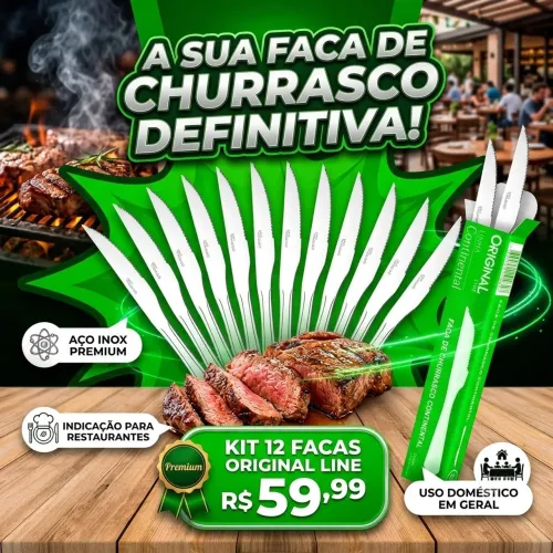 Kit 12 faca para churrasco Aço Inox premium para restaurante 
