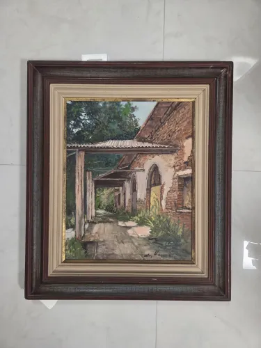 Quadro pintura sobre tela a óleo em moldura de madeira
