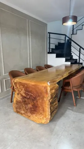 Mesa Cascata De Madeira Maciça curva em L Rústica Aréa Gourmet 3mt