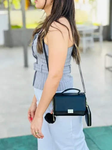 Bolsa Cecília Preta 2 Compartimentos com Ziper