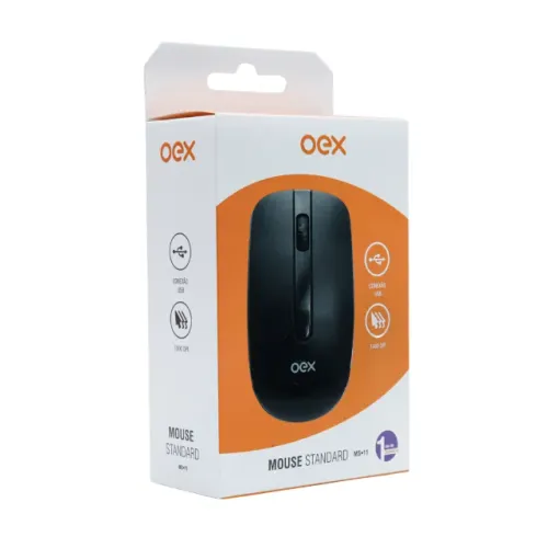 Mouse Standard Básico Com Fio Preto MS11 - Oex  cod: 4218