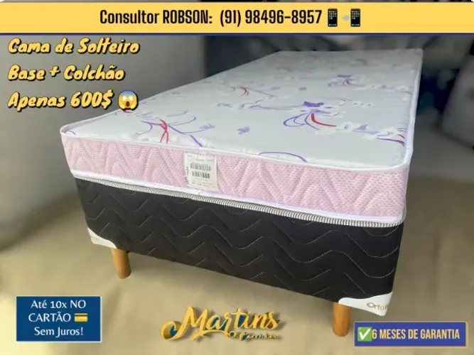 CAMA BOX DE SOLTEIRO, COLCHÃO ORTOBOM