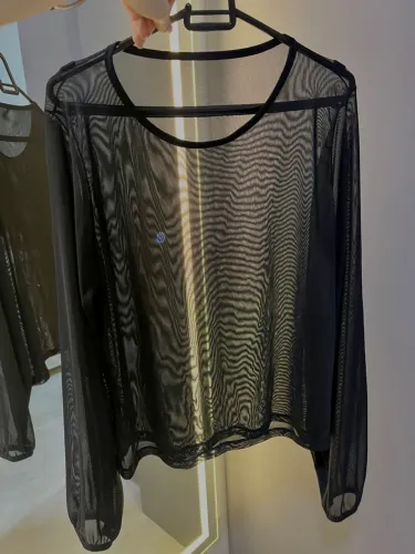 Peça Tule Transparente Mangas Longas Bufantes