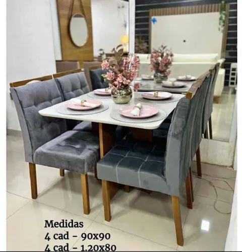 Conjunto Mesa de Jantar com 4 Cadeiras Estofadas