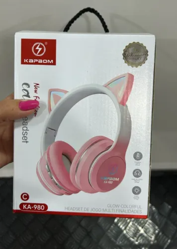 Headphone Bluetooth Gatinho Com Luzes Coloridas 8 A 10 Horas De Reprodução Recebe Chamadas