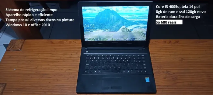 Notebook lenovo, core i3, 4a ger, 8gb ram e ssd 128gb ac cartão