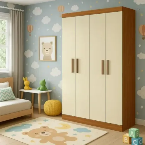 Guarda-roupa 4 Portas  Ouro/Paris Cinamono/Off White - 100% MDF