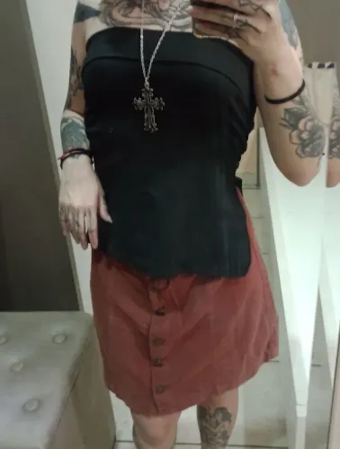 Saia Jeans Marrom com Botões, 38