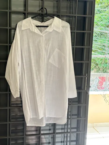 Camisa Feminina Liu Yuan Branca Oversized Tam. L - Manga 3/4