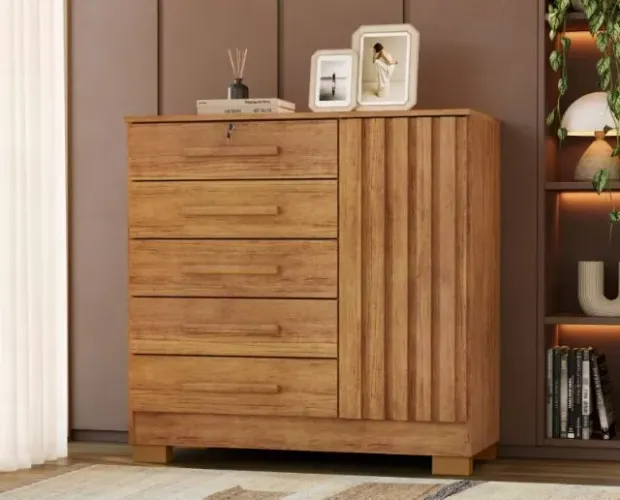 Comoda Mary 5 Gavetas 1 Porta Marrom Frete Grátis - Até 12x S/ Juros
