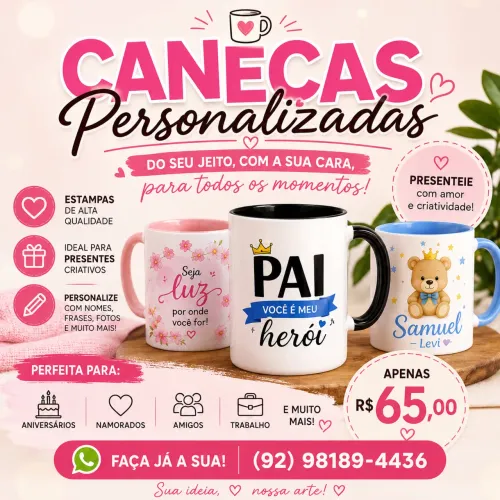 Caneca Personalizada com Fundo e Borda Colorido