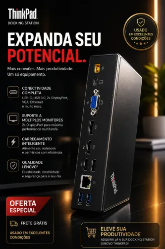 Dock Station Lenovo ThinkPad USB-C Dock 40A9 + Fonte 90W + Cabo USB-C Premium