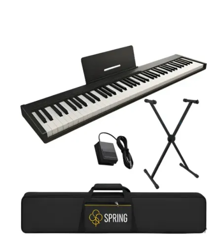 Piano Digital Profissional Spring do Brasil 88 Teclas Sensíveis Preto Com Suporte e Pedal