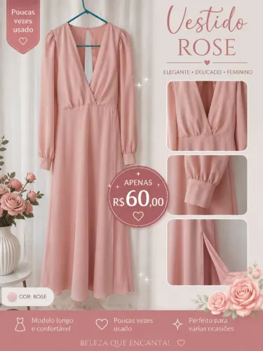 Vestido Longo Rosé Elegance - Festa - Poucas Vezes Usado