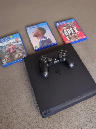 PS4 SLIM + 3 JOGOS + CONTROLE ORIGINAL 