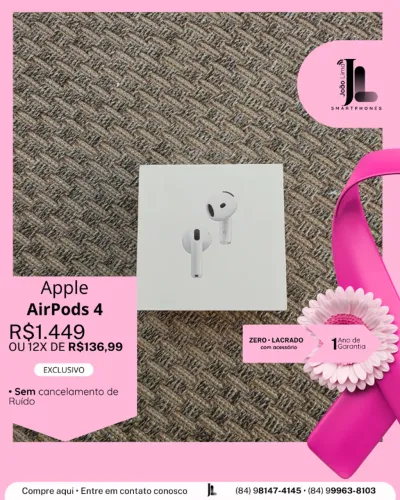 APPLE AIRPODS 4, COM O CANCELAMENTO DE RUÍDO, LACRADO, EXCLUSIVO!