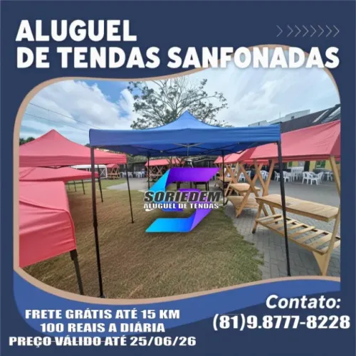 ALUGO TENDA SANFONADA 3X3 AZUL COM FRETE GRÁTIS ATÉ 15 KM. 100 REAIS A DIÁRIA. 81-9.8777.8